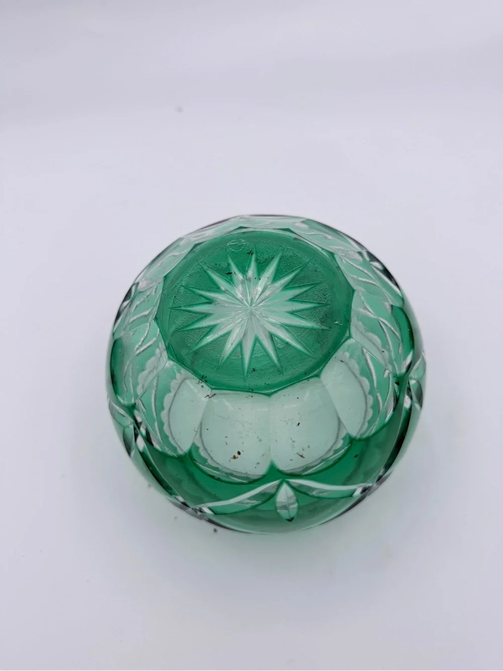Source Unknown Emerald Green Cut-Glass Votive Bowl
